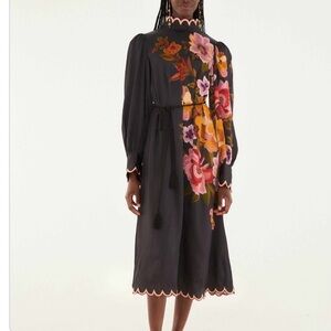 FARM Rio Black Dress with Colorful Floral Embroidery